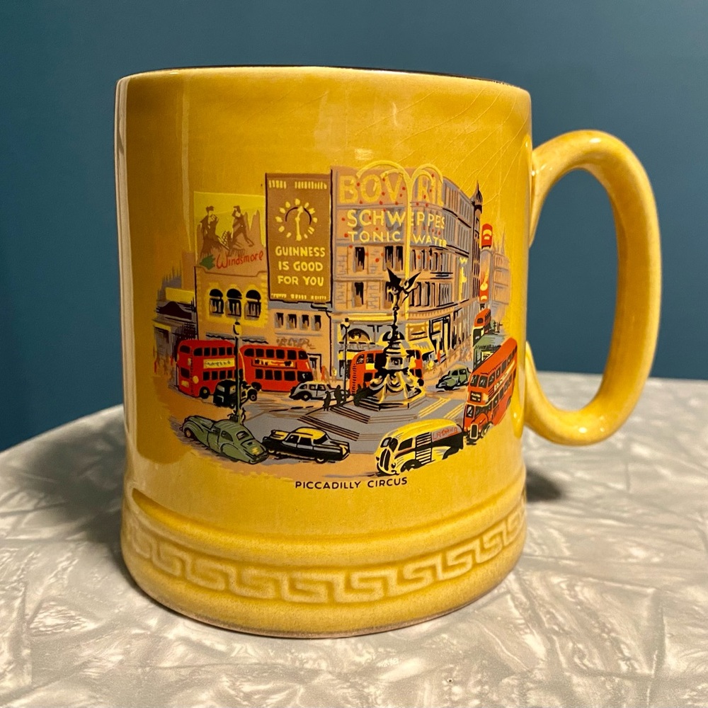 Vintage 1960’s Mustard Yellow Piccadilly Circus Mug - Coffee Cup